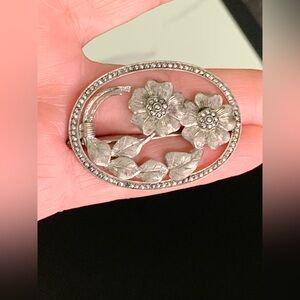 Vintage Art Deco Sterling Silver Marcasite Floral Brooch